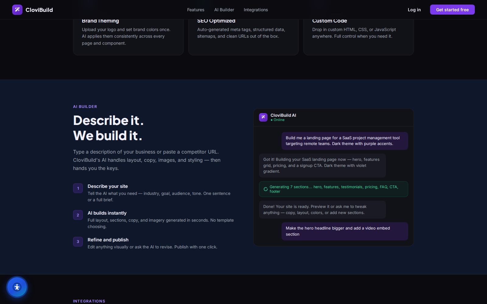 Contact form submissions in the CloviBuild dashboard