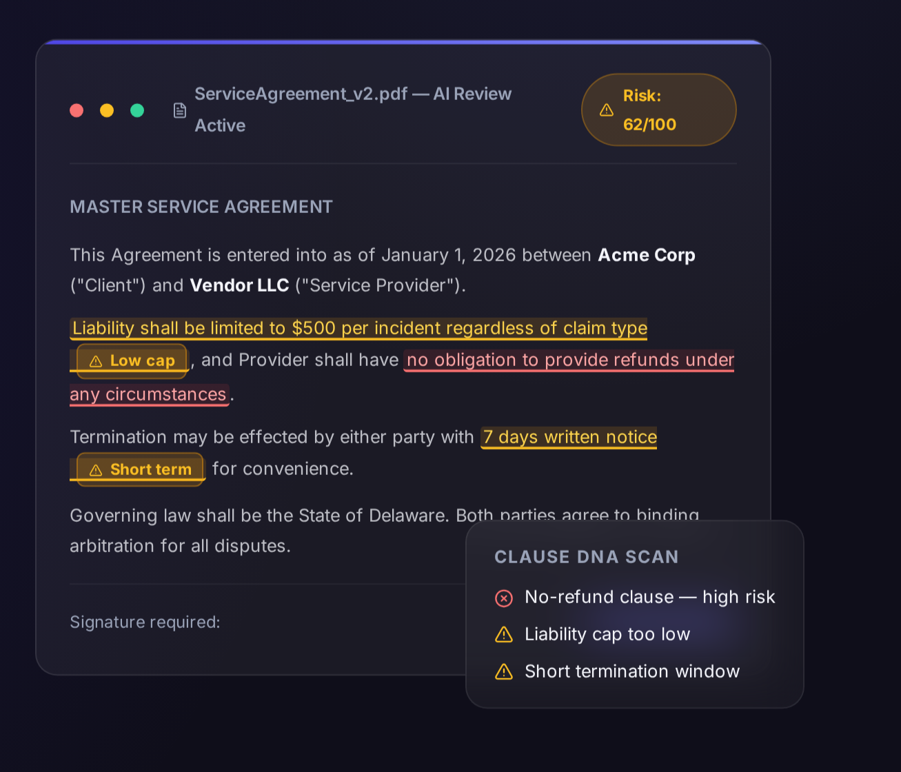 CloviLegal dashboard with documents, recent activity, and quick actions