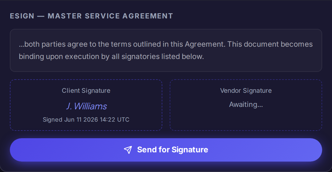 signing envelope with recipients listed and signature fields placed on the document