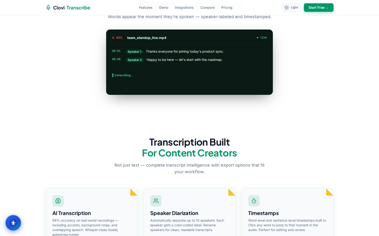 Speaker-labeled transcript with timestamps