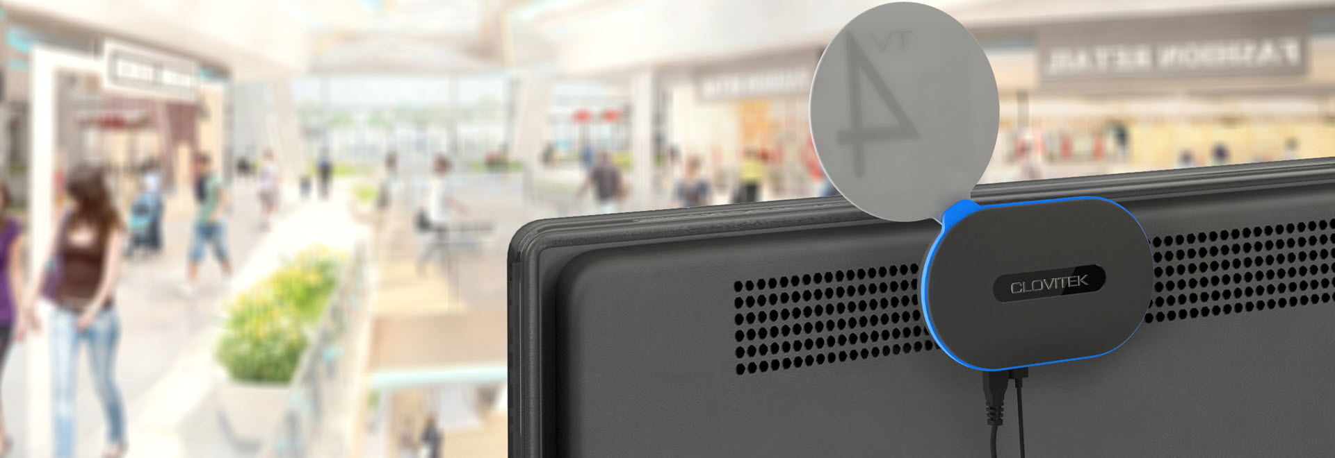 CloviFi mounted on a TV in a public venue