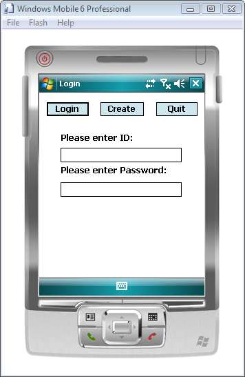 2009 mobile survey app login screen on Windows Mobile