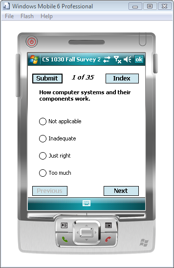 Survey form rendered from XML on the phone